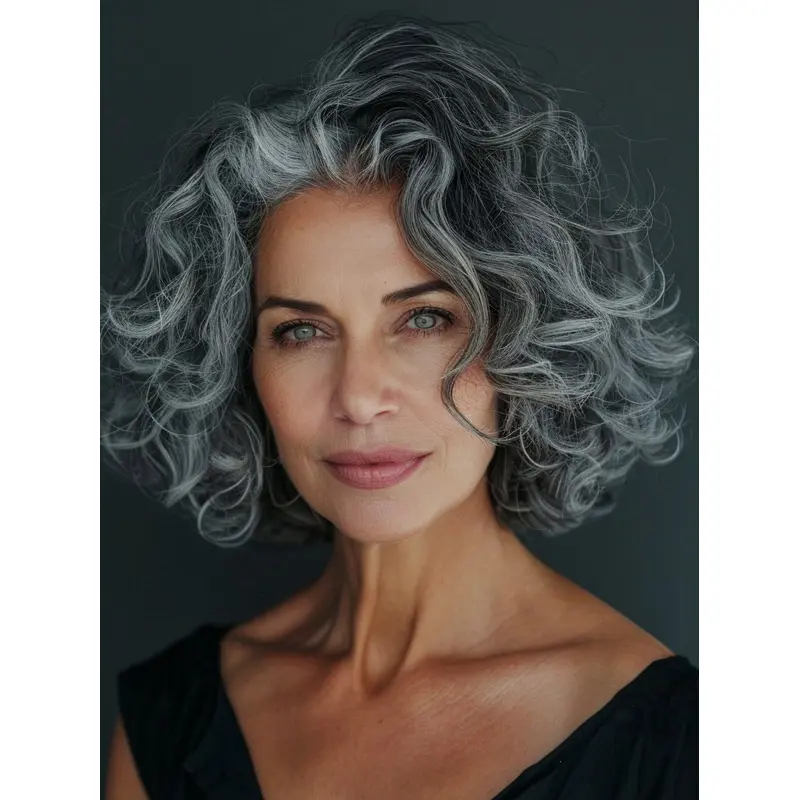 Natural Grey Wigs Synthetic Curly 10" Bobs Wigs