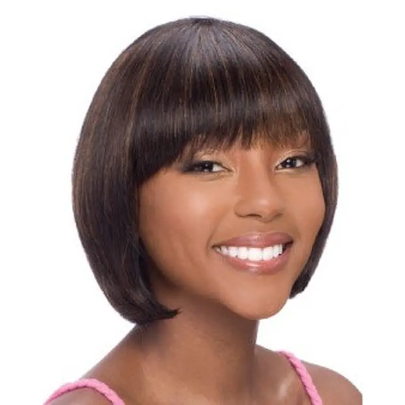 Refined Auburn Straight Chin Length African American Wigs