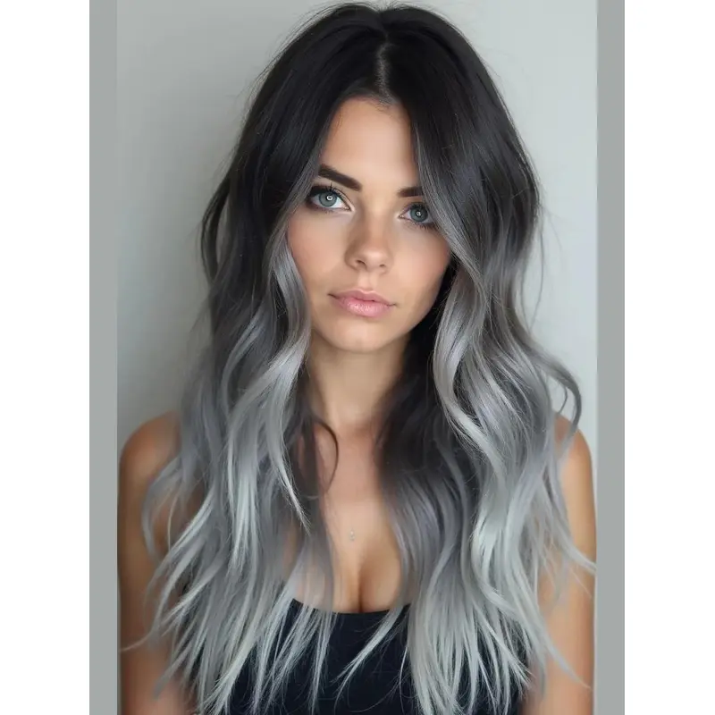 Salt And Pepper Grey Hair Wigs Synthetic Lace Front 22" Wavy Wigs