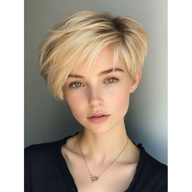 Wigs Human Hair Short 6" Boycuts Monofilament Straight Platinum Blonde Wigs