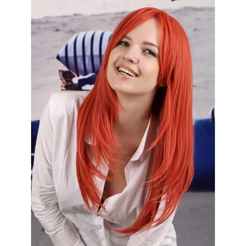 20 Inches Long Straight Lace Front Human Red Wigs