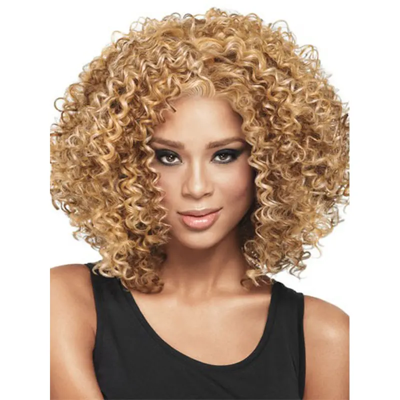 Comfortable Blonde Curly Shoulder Length Wigs