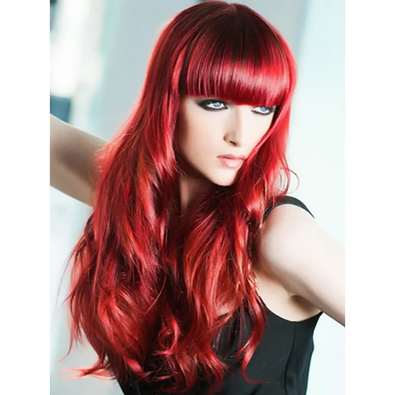 Light Red With Bangs Capless Human Wigs