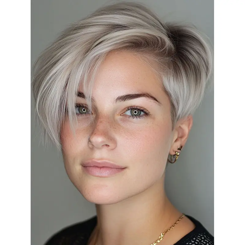 Real Hair Short Wigs Platinum Blonde Straight Lace Front 6" Boycuts Wigs