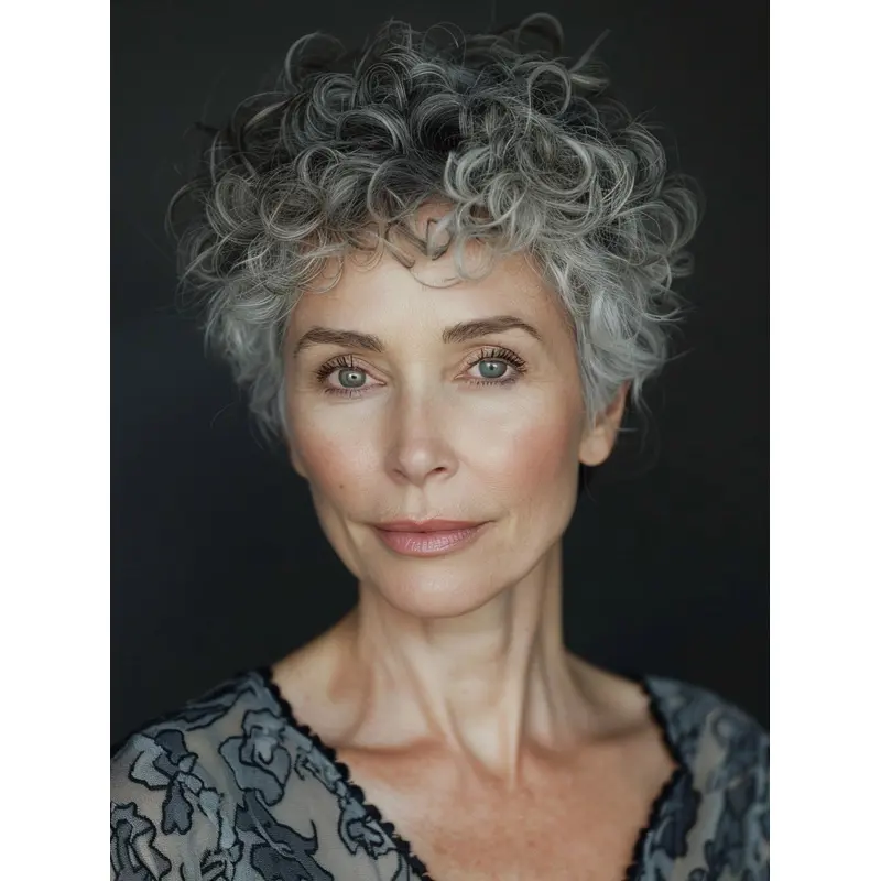 Salt And Pepper Grey Wigs Layered Remy Human Hair 6" Curly Wigs