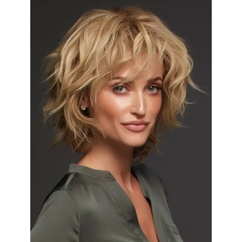 Curly 100% Hand-Tied Blonde Layered Human Hair Hand Tied Wigs