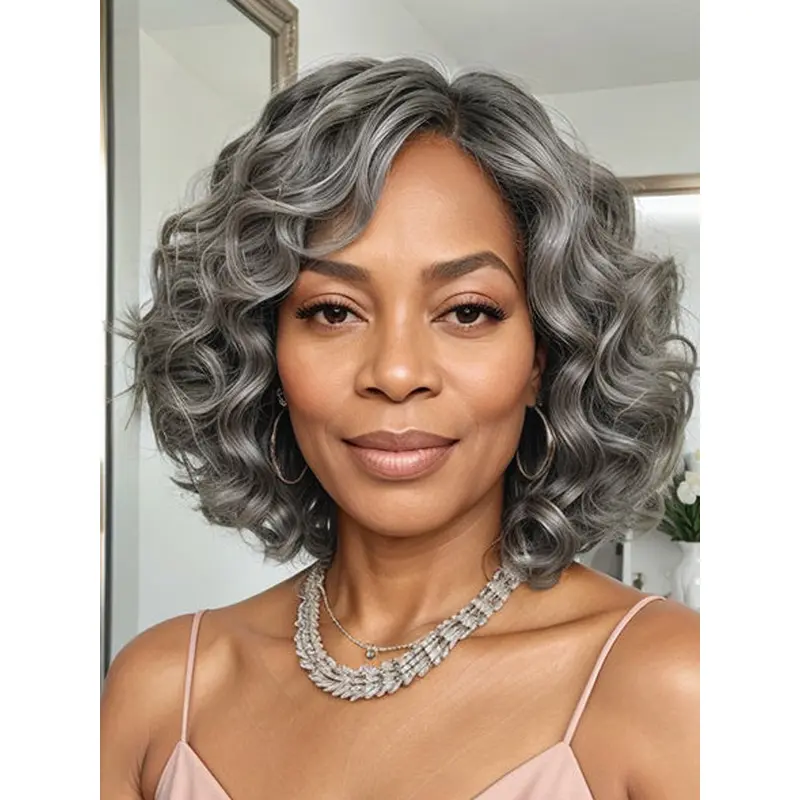 Gray African American Wigs Salt And Pepper Curly Lace Front Wigs