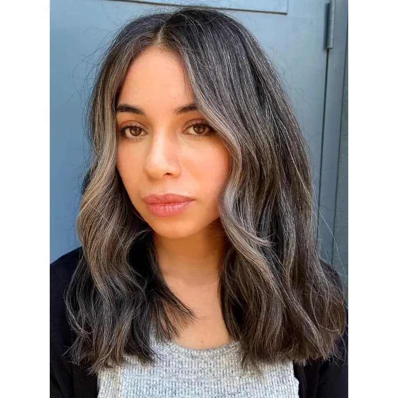 Long Gray Hair Wigs Remy Human Hair Wavy Layered Wigs