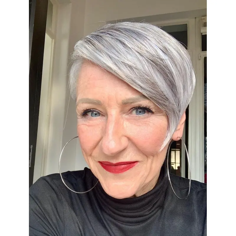 Short Cut Wigs For Women Synthetic Lace Front Side Swept Pixie Straight Wigs