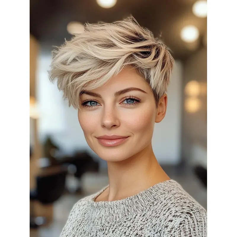 Short Human Wigs 6" Monofilament Boycuts Straight Platinum Blonde Wigs