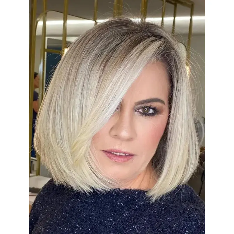 Stylish Lace Wigs Synthetic Shoulder Length Wigs Straight Side Part Bob Wigs