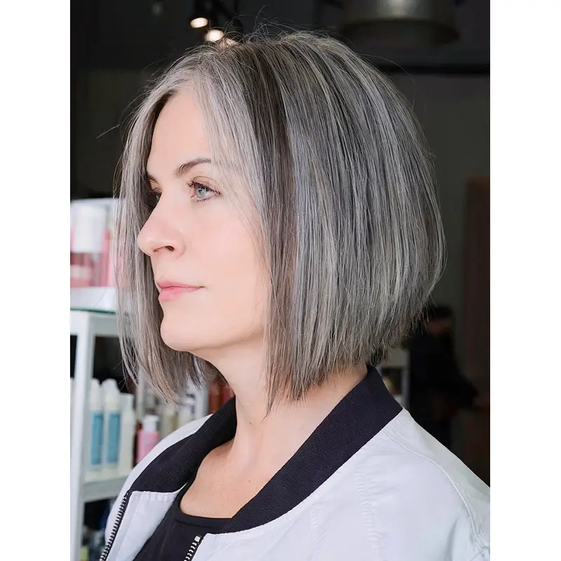 Bob Grey Wig Without Bangs Monofilament Chin Length Wigs