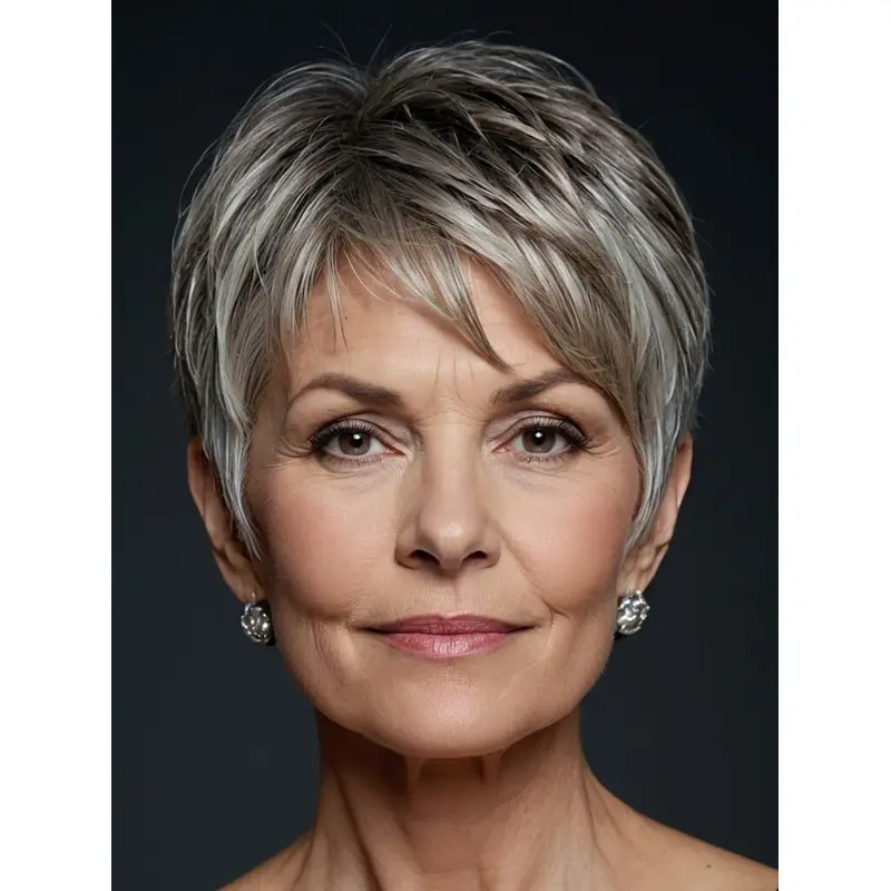 Grey Human Hair Wigs Short Lace Front Straight Boycuts 6" Wigs