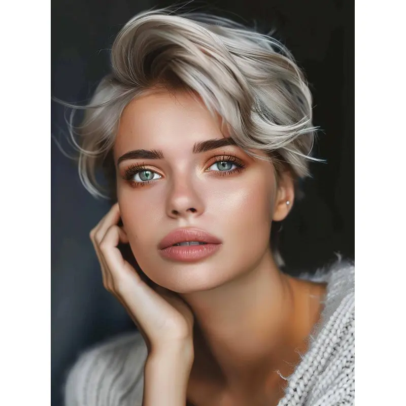 Short Wig Human Hair Monofilament Platinum Blonde Boycuts Straight 6" Wigs