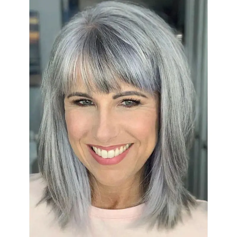 Shoulder Length Gray Wigs Synthetic Bob Wigs Straight Lace Front Wigs