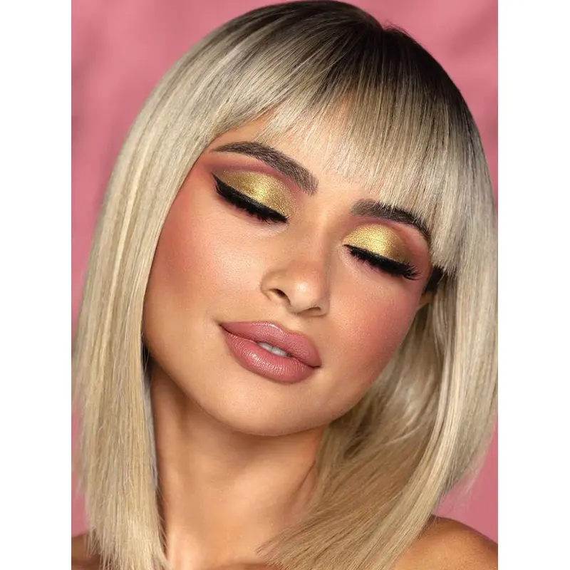 Shoulder Length Wigs African American With Bangs 14" Straight Wigs