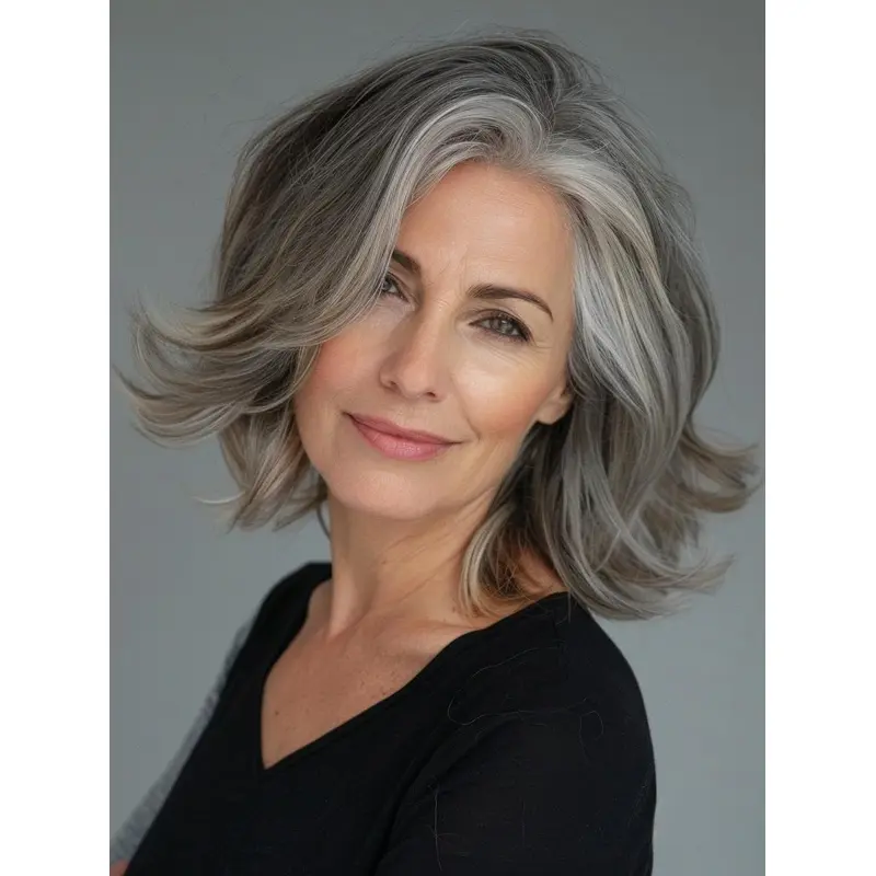 Dark Grey Lace Front Wig 12" Wavy Shoulder Length Remy Human Hair Wigs