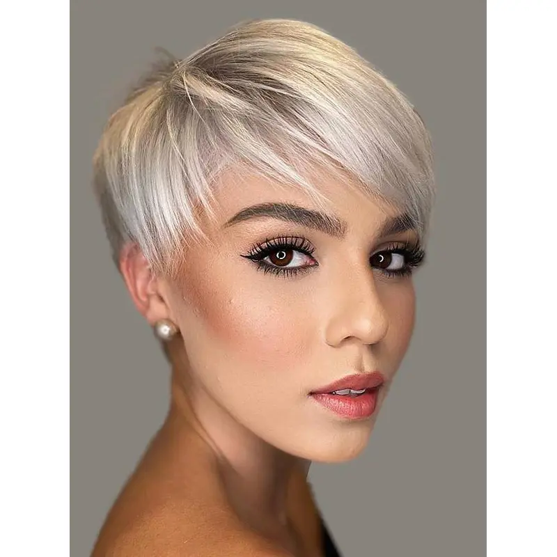 Short Hair Grey Wigs Synthetic 4" Lace Front Wigs