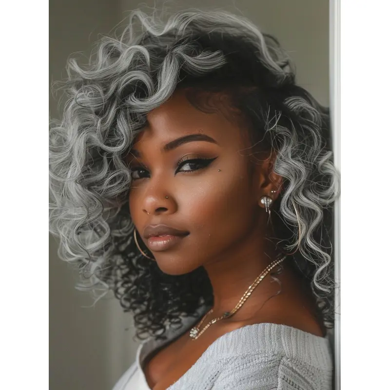 African American Gray Wigs Salt And Pepper Curly Monofilament Wigs