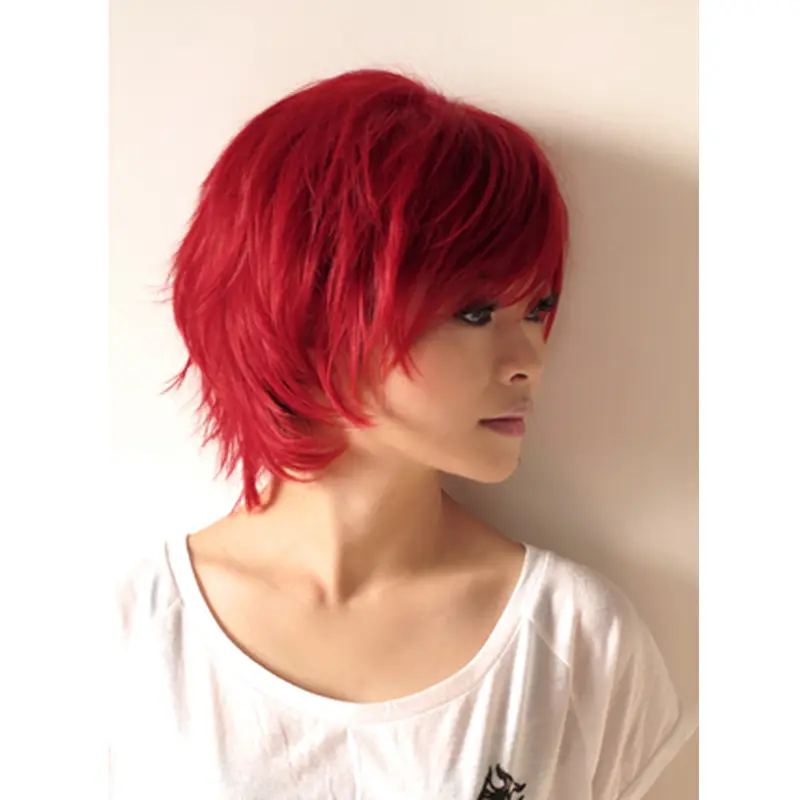 Clear And Clean Short Wavy Capless Human Red Wigs