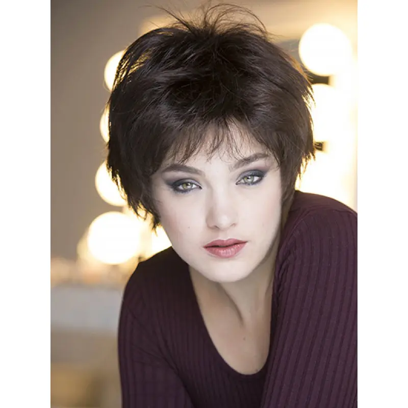 Straight Black 8" Layered Capless Hairstyles For Short Hair