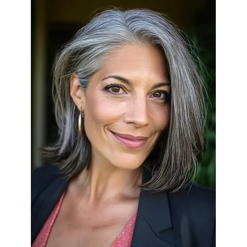 Womens Grey Hair Wigs Layered Monofilament Synthetic Straight Wigs