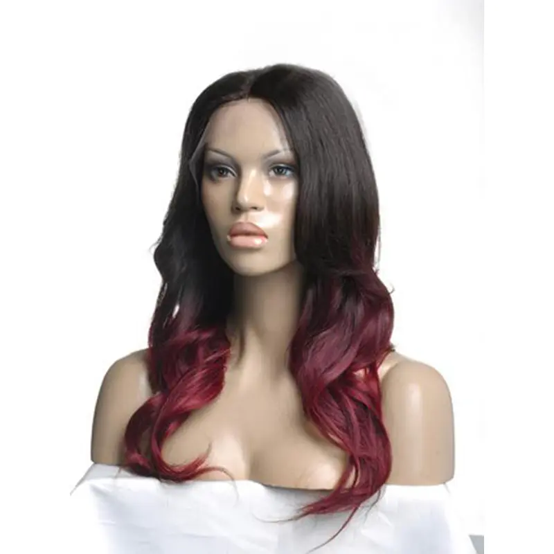 Hot Ombre Long Wavy 100% Human Hair Full Lace Wig 20 Inches