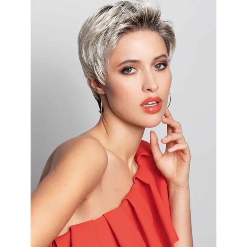 Monofilament Ladies Wigs Grey 6" Salt and Pepper Straight Wigs