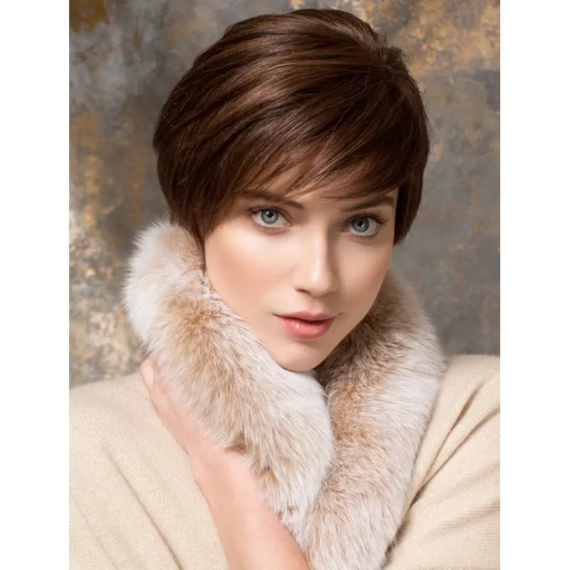 Natural Short Straight Auburn 6" Boycuts Human Hair Wigs