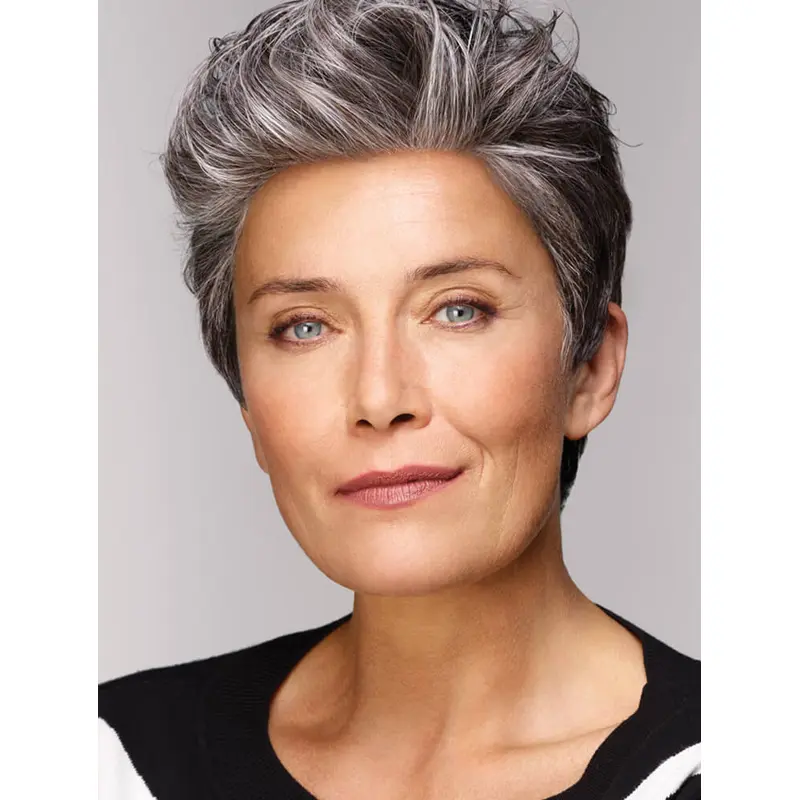 Wigs For Ladies Grey Cropped Remy Human Hair Salt And Pepper Wigs