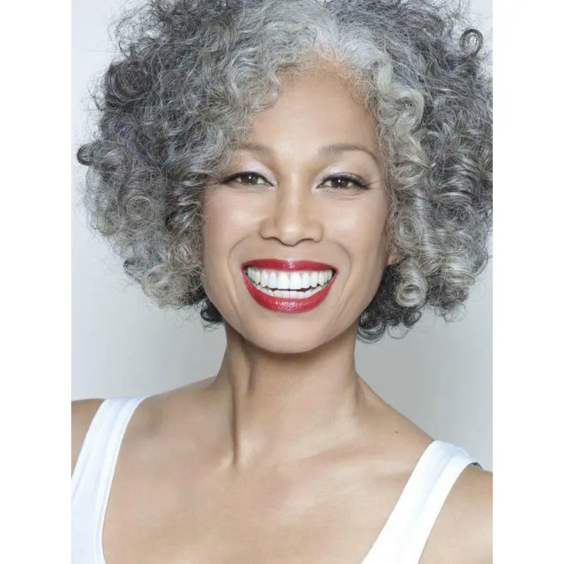 10" Kinky Short Lace Front Grey Wigs