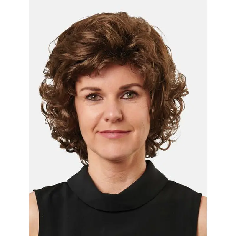 12" Monofilament Remy Human Hair Chin Length Brown Curly Bob Wig