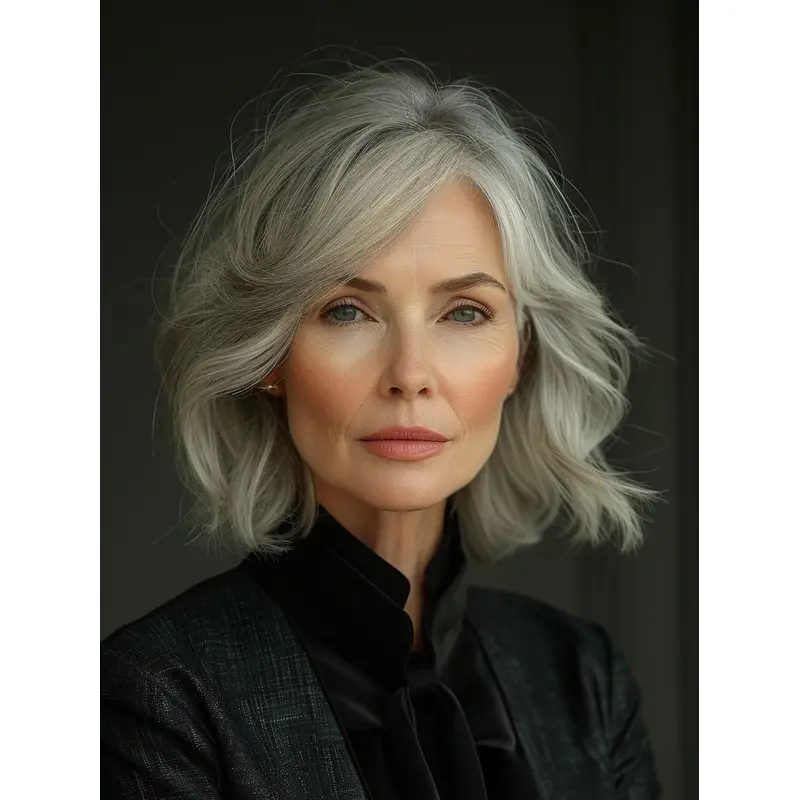 Grey Bob Wig Human Hair 12" Monofilament Shoulder Length Straight Wigs
