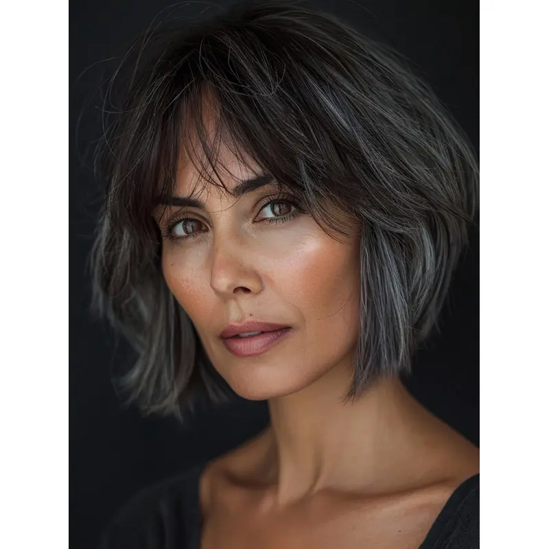 Grey Or Salt And Pepper Wigs Bobs 10" Straight Remy Human Hair Wigs