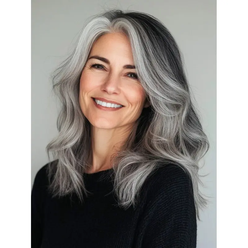 Long Hair Grey Wig Synthetic Monofilament 16" Wavy Wigs