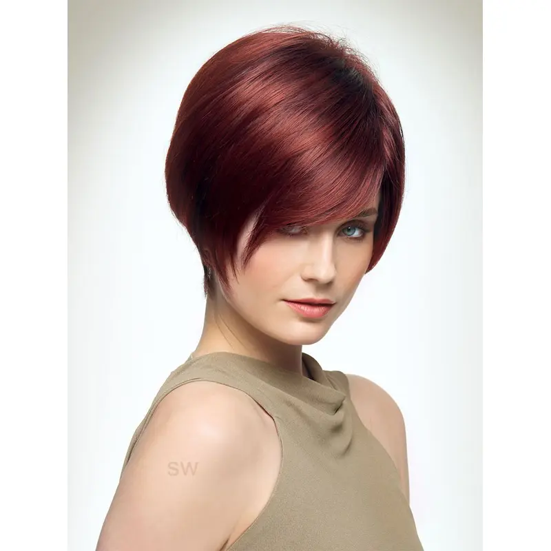 Red 8" Boycuts Style Capless Synthetic Wigs
