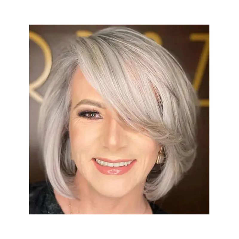 Shoulder Length Wig Grey Synthetic Wigs Bob Lace Front Straight Wigs