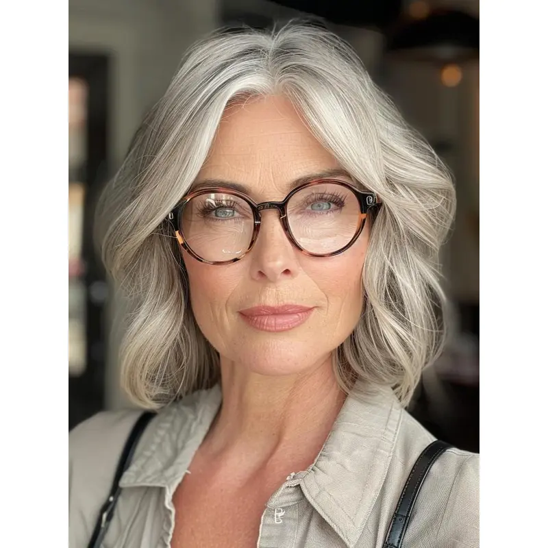 Wigs For Women With Grey Hair Without Bangs 12" Wavy Remy Human Hair Wigs