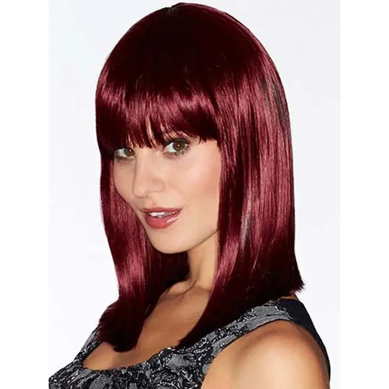 14" Straight Red With Bangs Medium Wigs