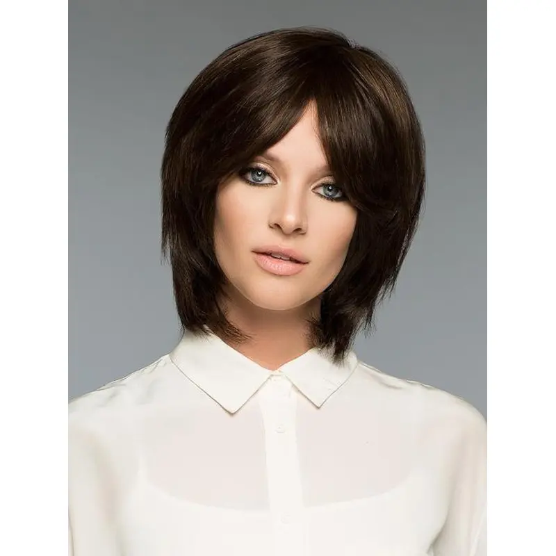 Brown Natural Straight Short Remy Human Hair Bob Wigs