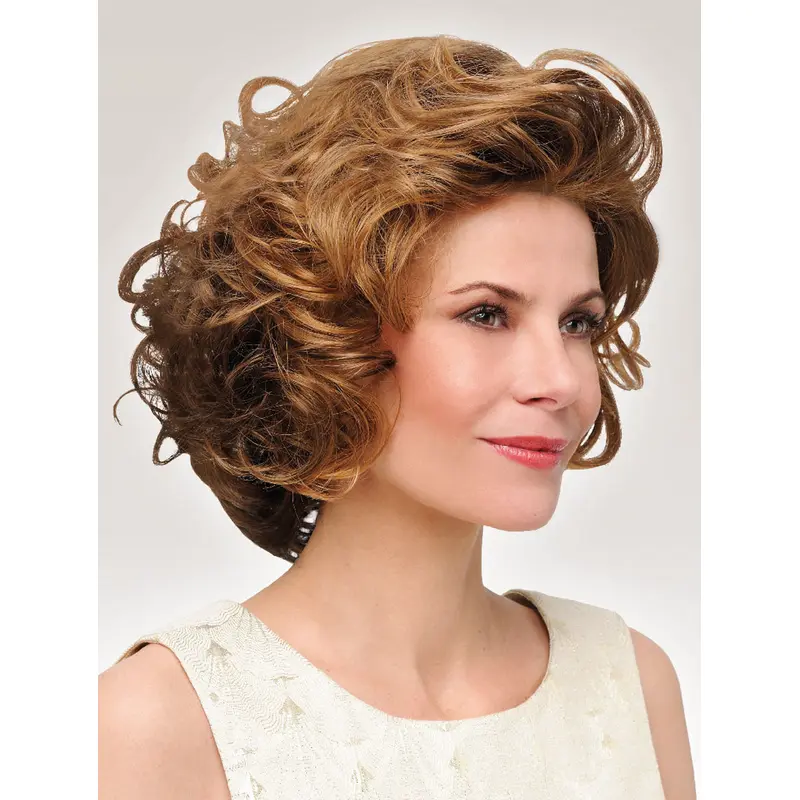 Curly Chin Length Flexibility Synthetic Brown Monofilament Wigs