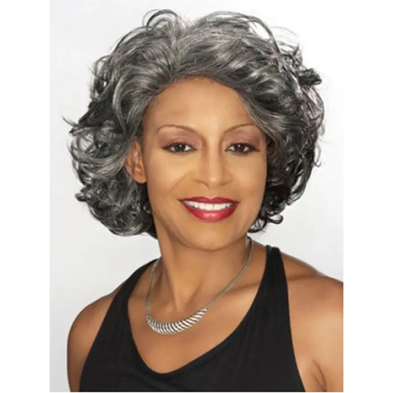 Dip Grey Lady Chin Length Capless Human Wigs