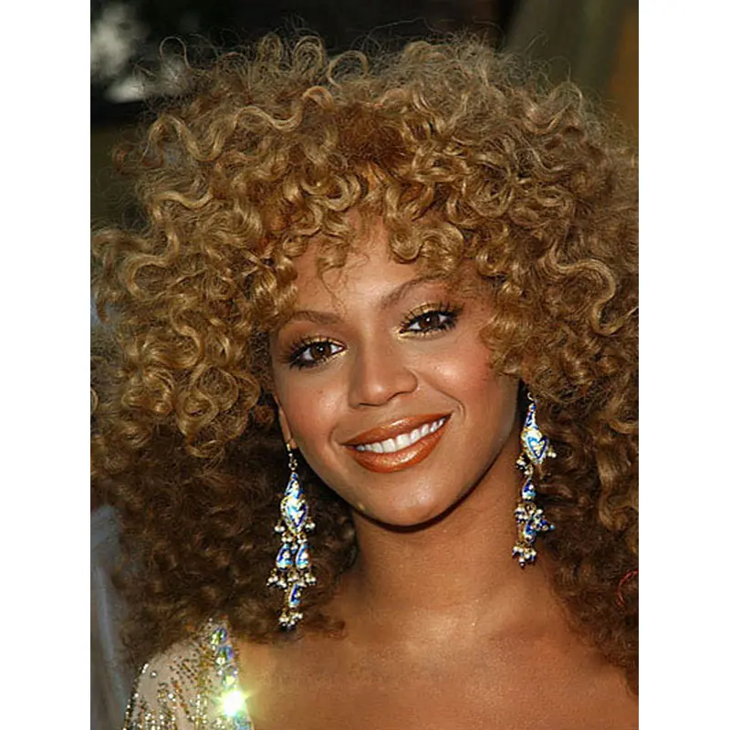 Natural Auburn Curly Shoulder Length Beyonce Wigs For Cancer