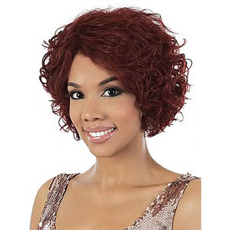 Preferential Red Wavy Chin Length African American Wigs