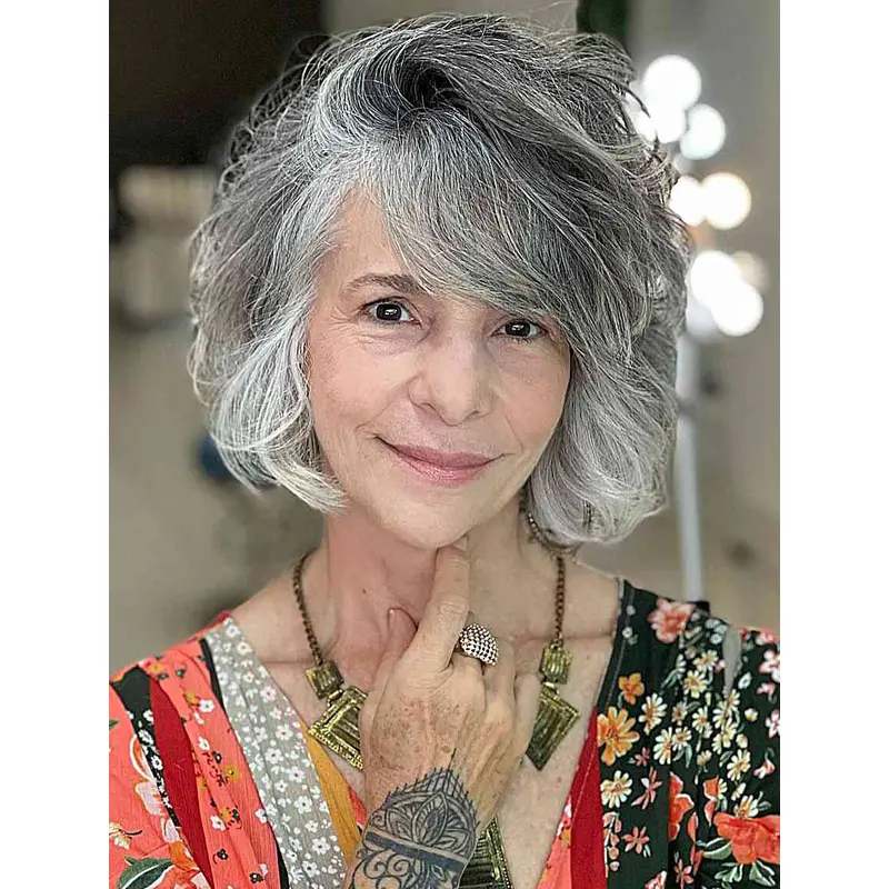 Short Grey Wigs Wavy Synthetic Wigs New Lace Front Wigs