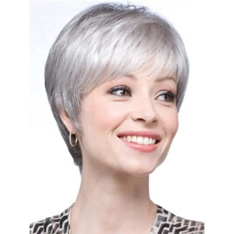 Silver Lady Short Clean Human Wigs