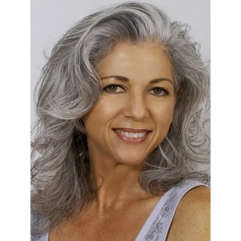 14" Shoulder Length Wavy Lady Wigs Hand Tied Grey