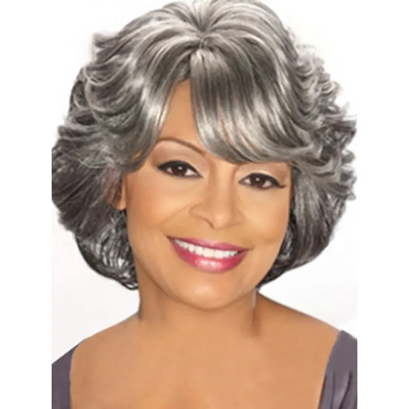 Dip Grey Lady With Bangs Chin Length Human Wigs