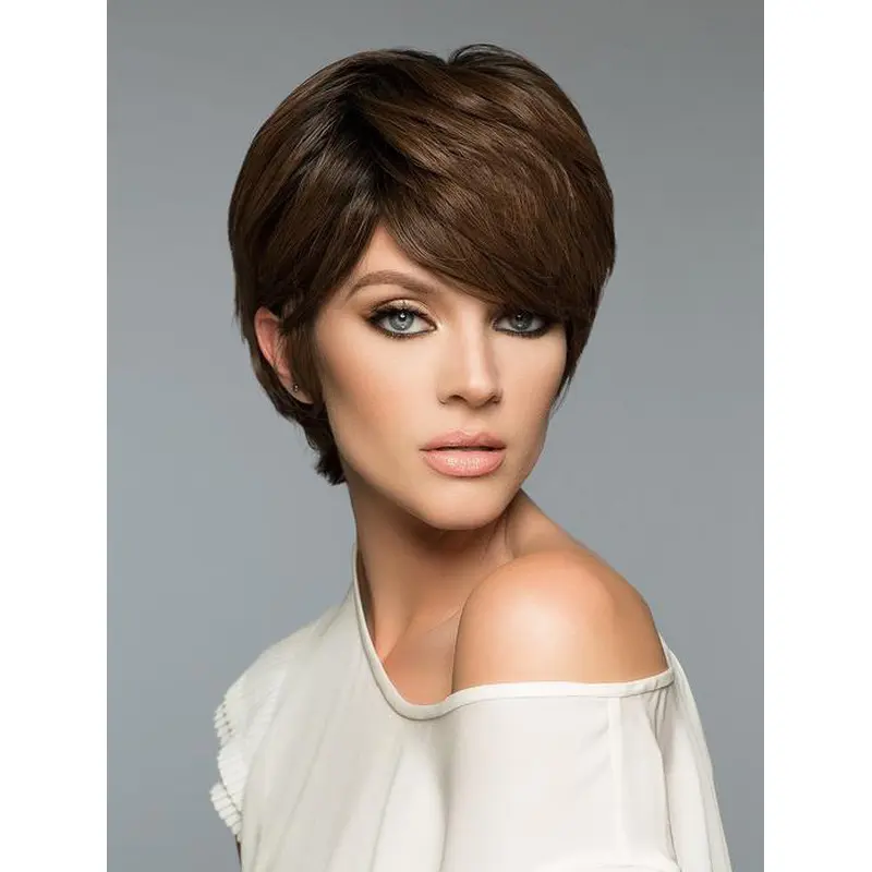Fashion Brown Cropped Straight Boycuts Human Hair Wigs