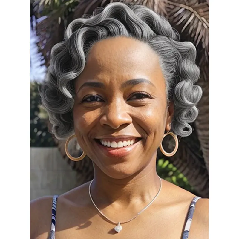 Gray Wigs For African American Women Salt And Pepper Curly Monofilament Wigs